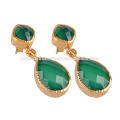 Green Onyx and Yellow Gold Plated Fashion Earring